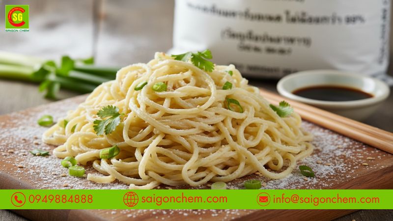 K2CO3 gi&uacute;p sợi m&igrave; v&agrave;ng &oacute;ng, dai ngon v&agrave; hấp dẫn hơn